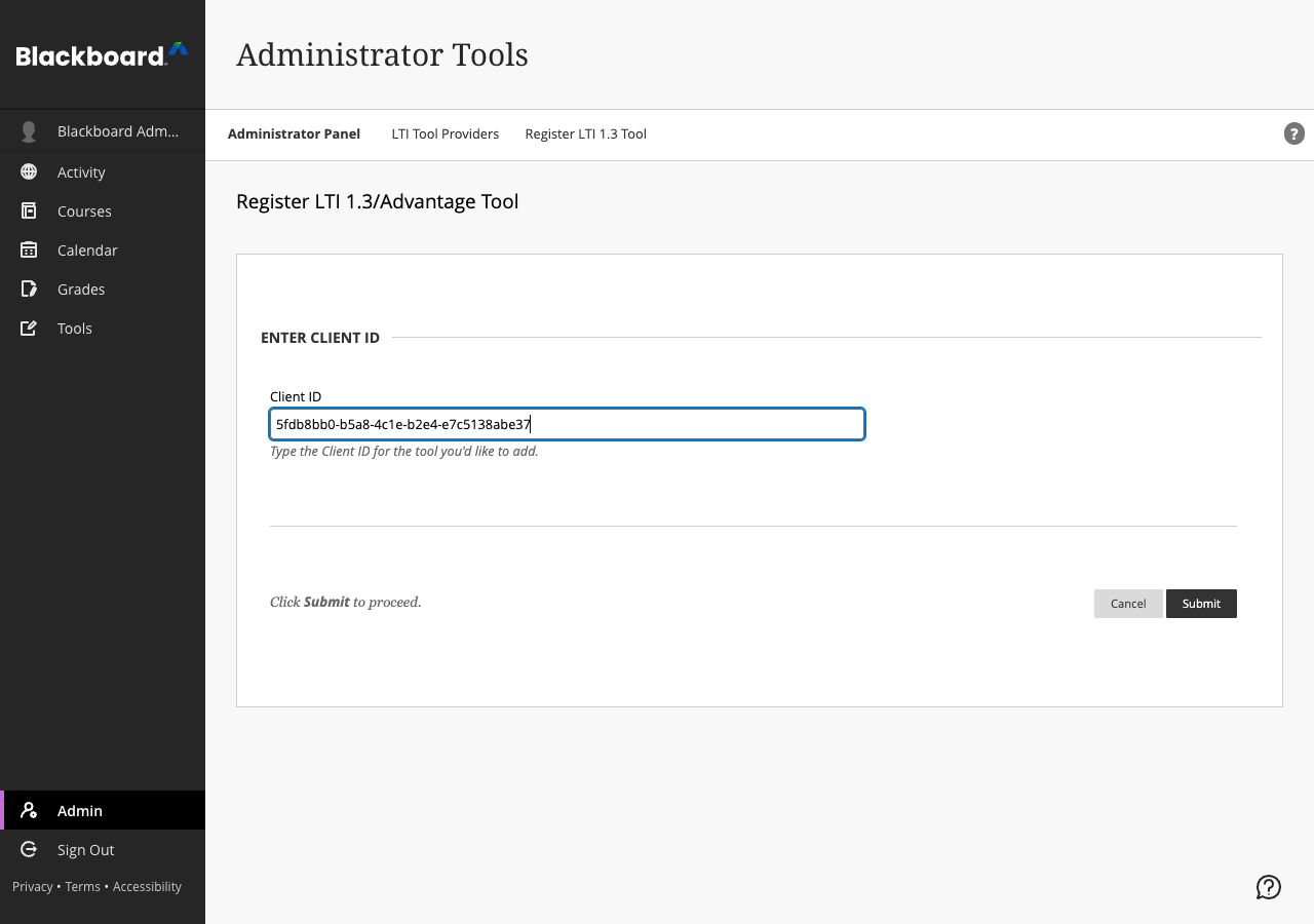 Blackboard Register LTI Tool