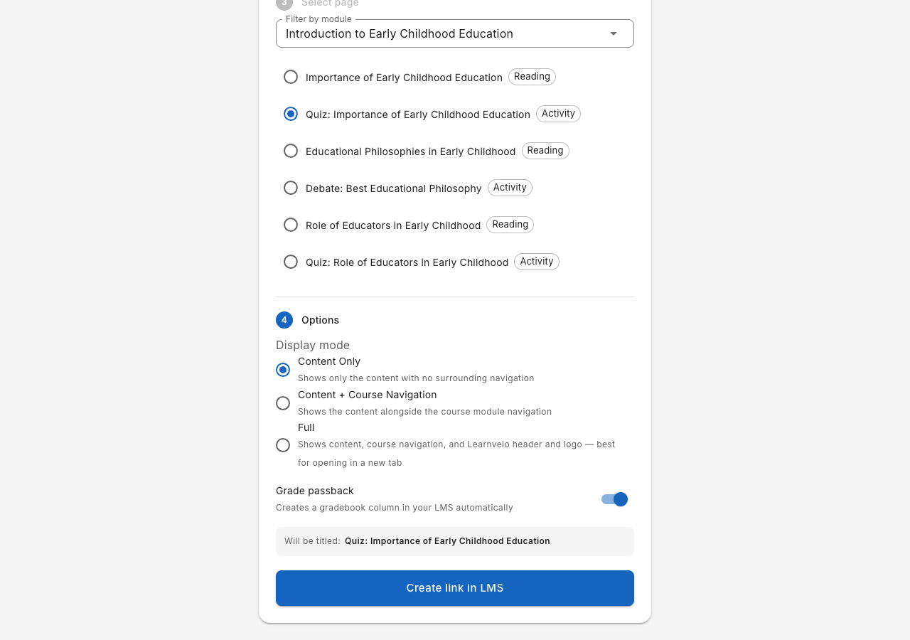 Content picker - grade passback