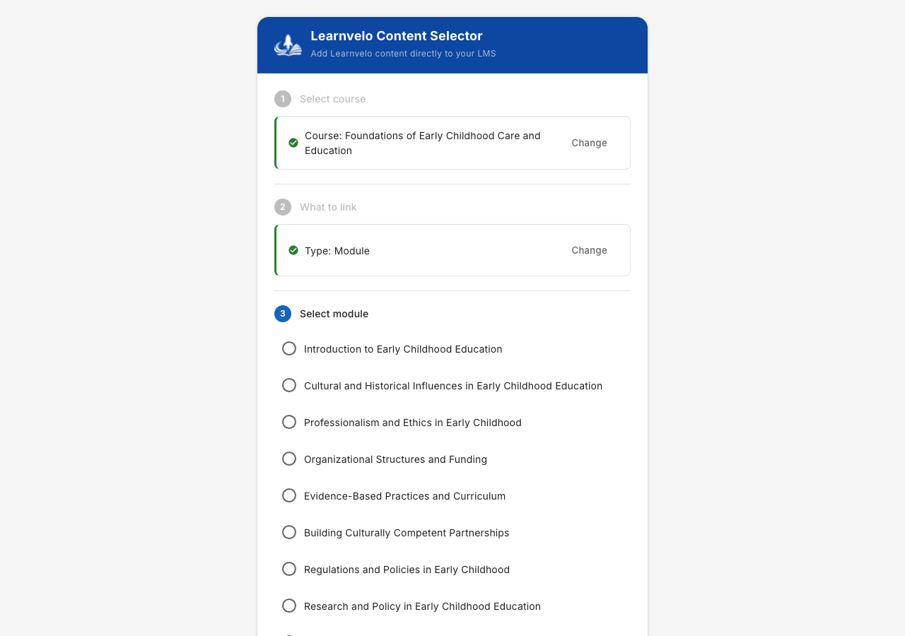 Content picker - select modules